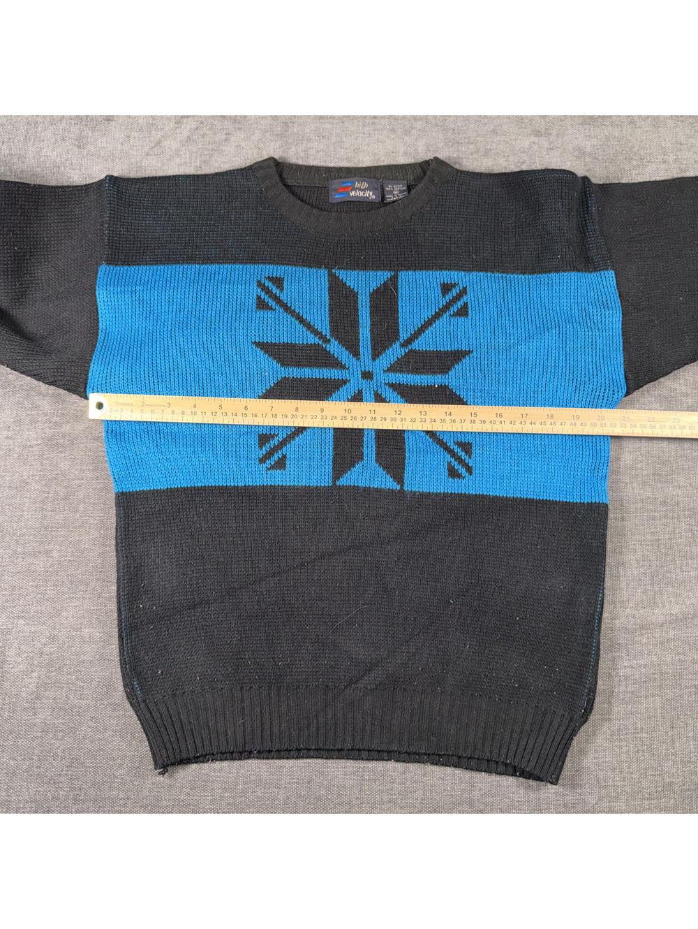 High Velocity Vintage Black and Blue Acrylic Sweater Medium - Picture 3 of 5
